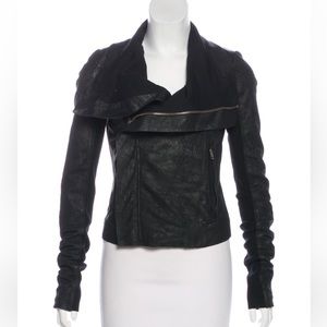 Rick Owens Black Draped Asymmetrical Leather Jacket